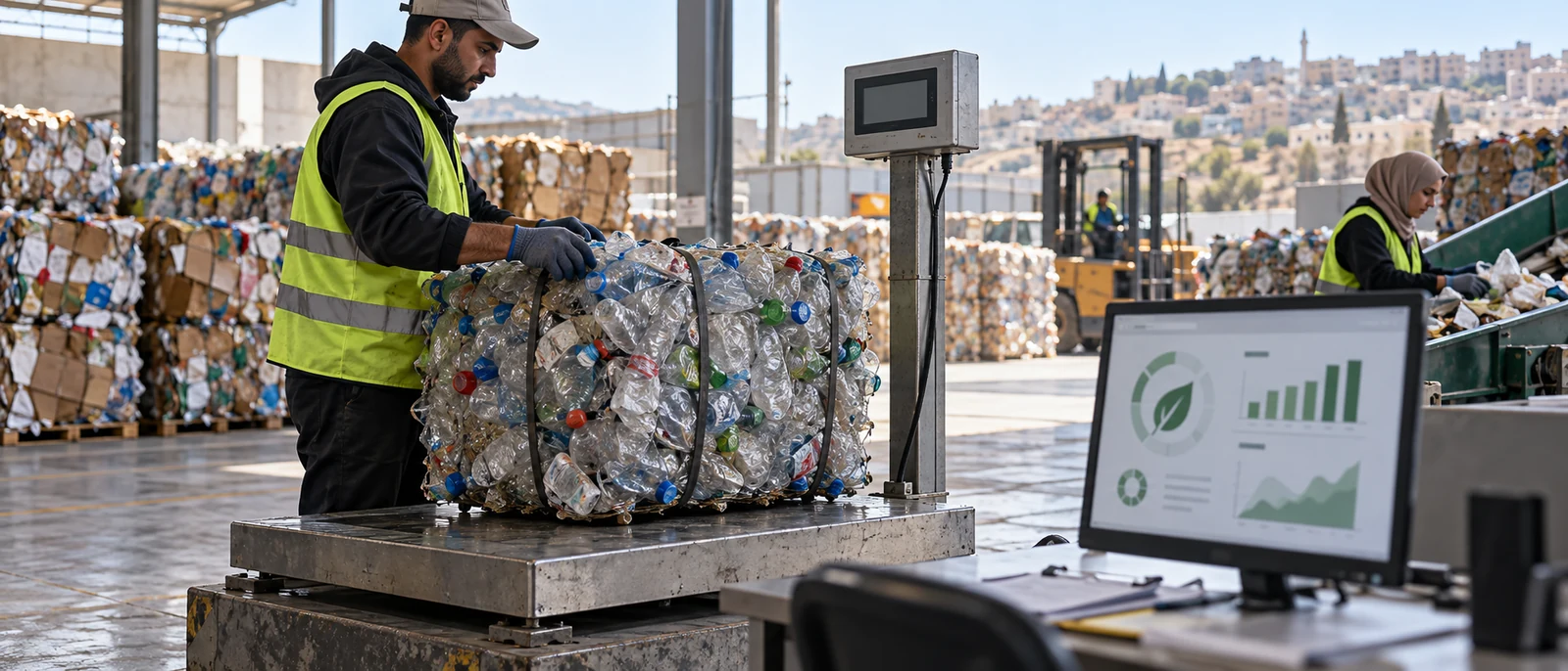 Workers sorting recyclable materials at a processing facility.