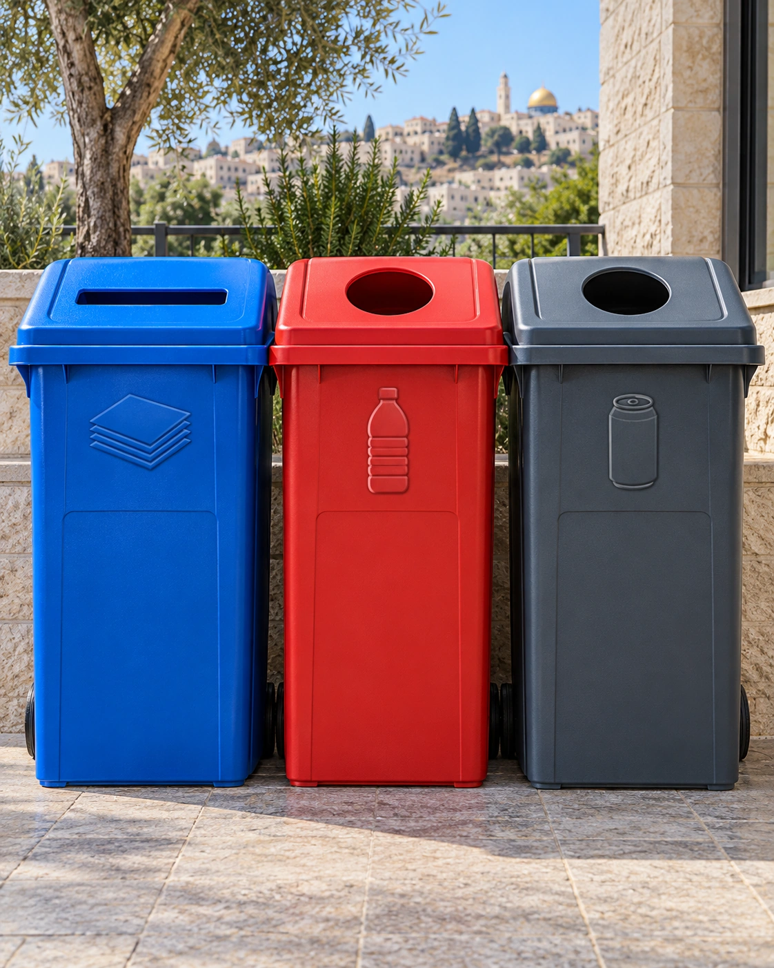 Source-separation bins for paper, plastic and metals